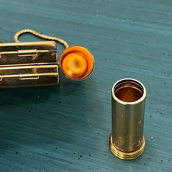 Vintage Art Deco Gold Tone Cigarette Lipstick Compact Case Vanity Make Up Purse - Picture 12 of 12